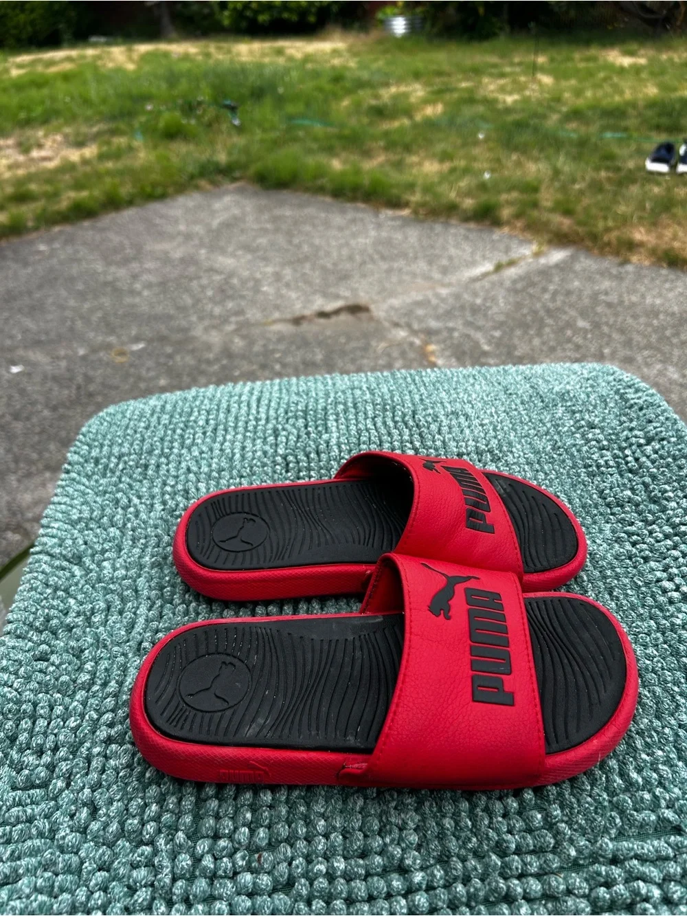 Puma Red and Black Kids Slide Sandals with Logo Strap Size 1C